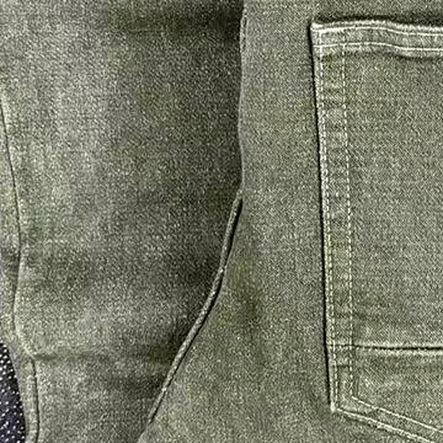 Close-up of pocket construction and topstitching